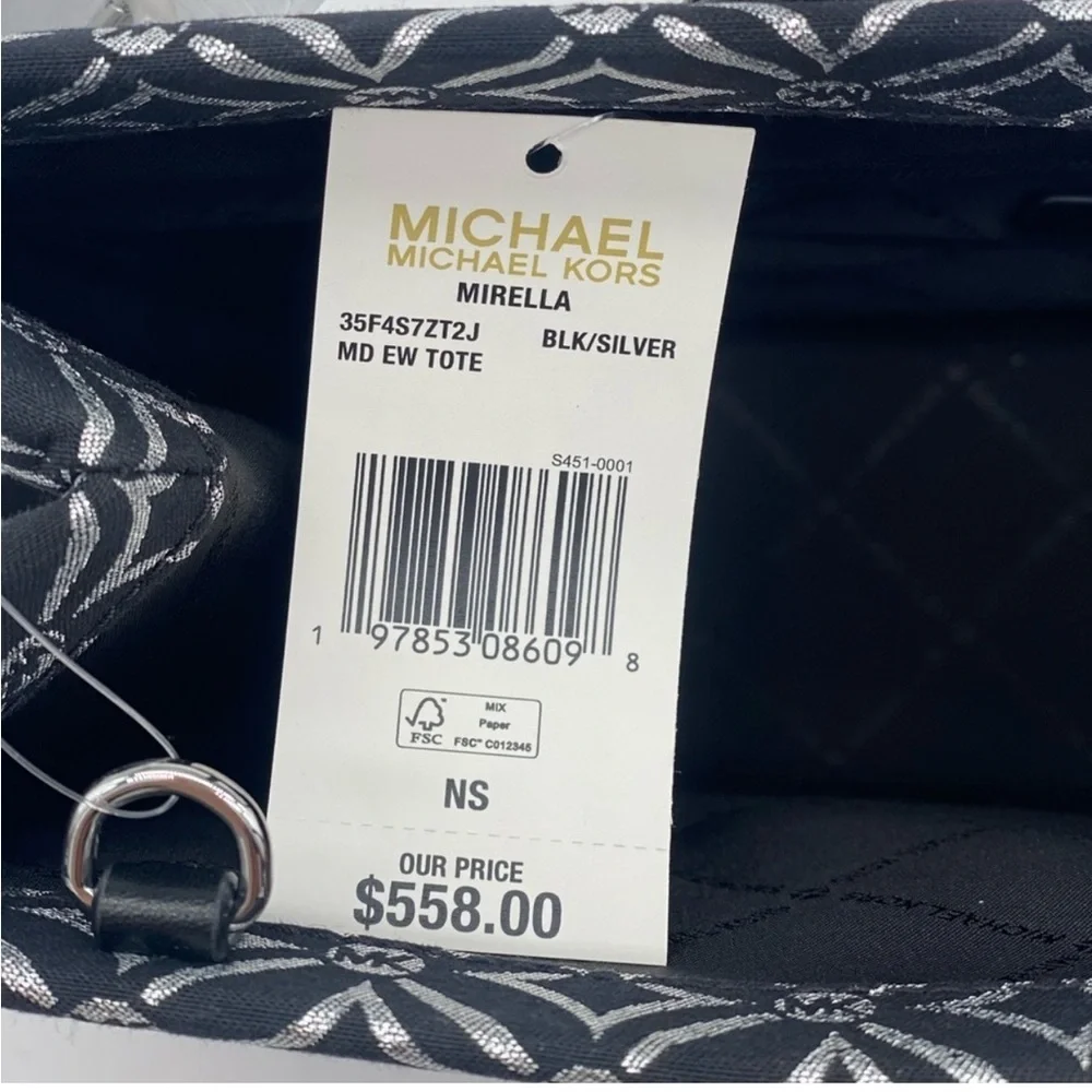 Michael Kors Mirella Medium Metallic Logo Jacquard Tote Bag Black